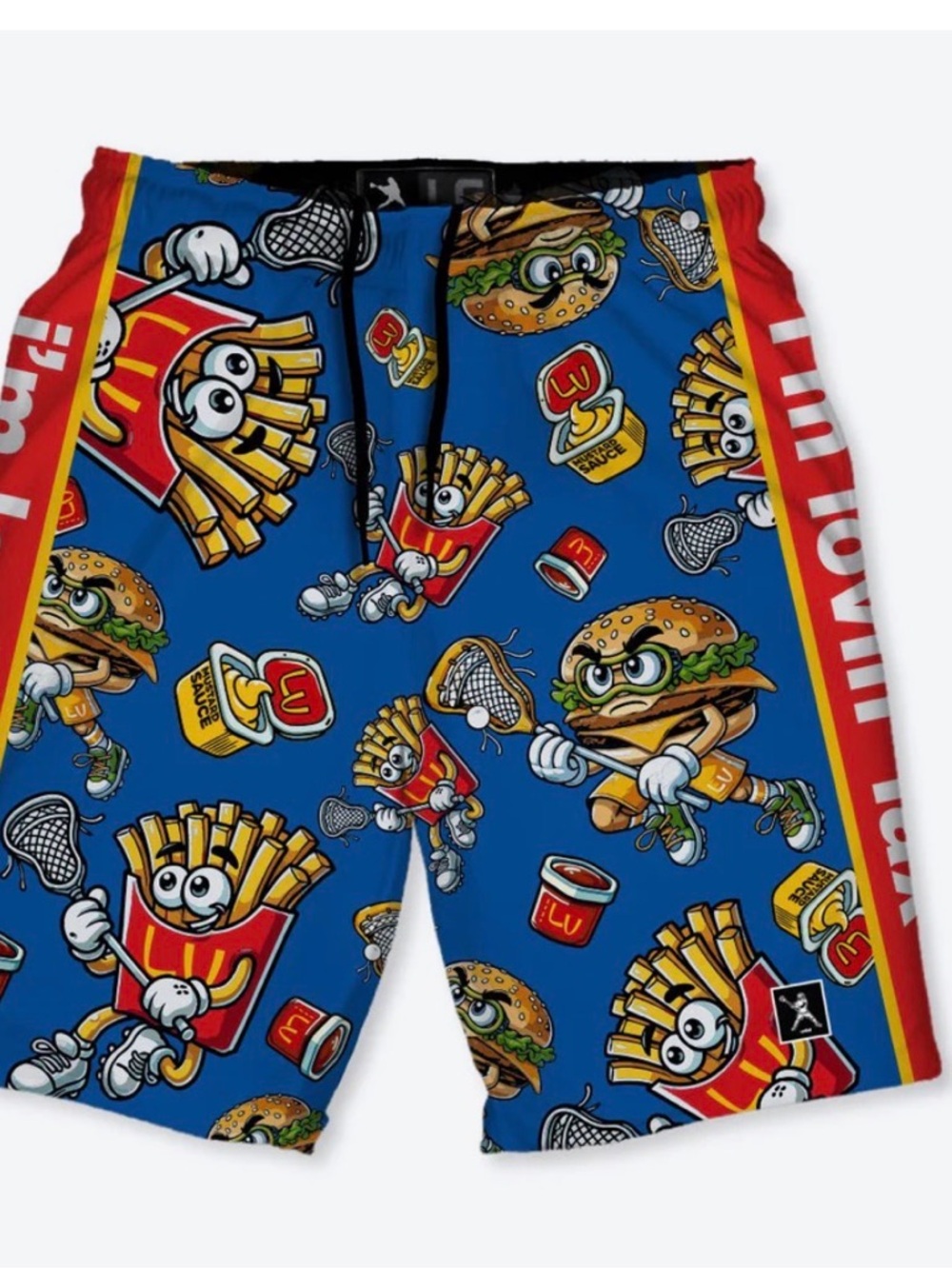 I’m Lovin Lax Fries 🍟 Print Lacrosse 🥍 Shorts - Blue, Red, Yellow Youth Large
